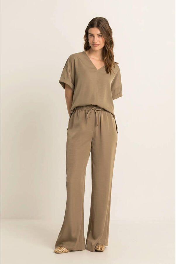 Expresso wide leg high waist broek grijsgroen gebreid - Foto 2