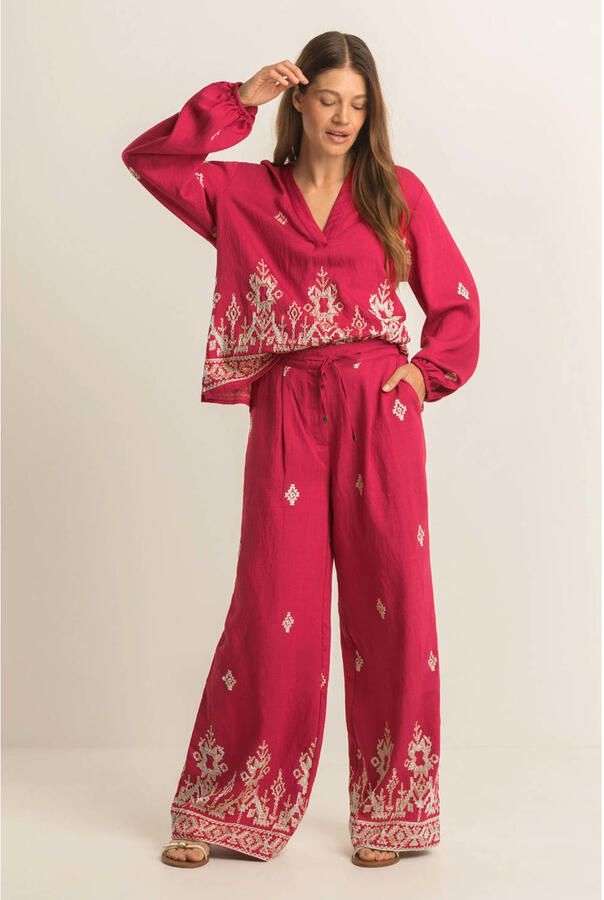Expresso wide leg high waist broek rood