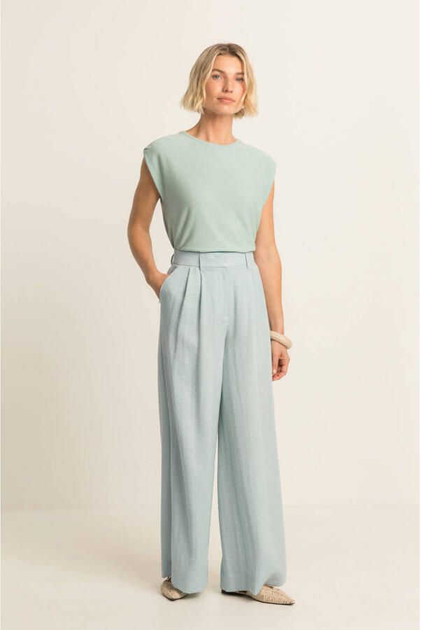Expresso wide leg high waist pantalon lichtblauw