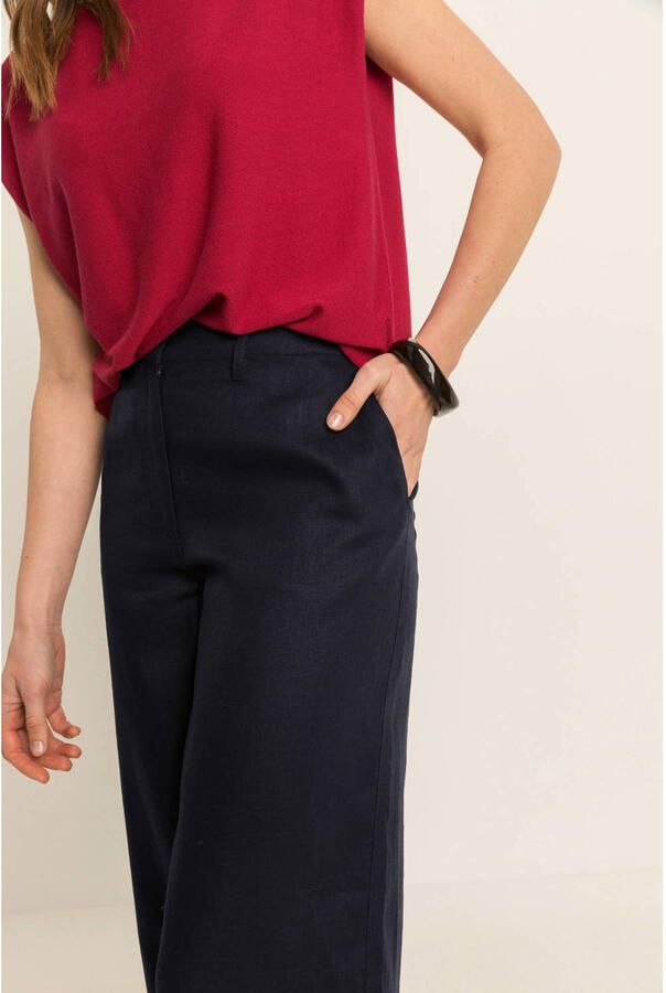 Expresso wide leg regular waist broek met linnen zwart