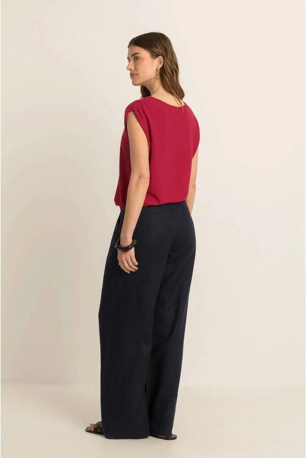Expresso wide leg regular waist broek met linnen zwart - Foto 2