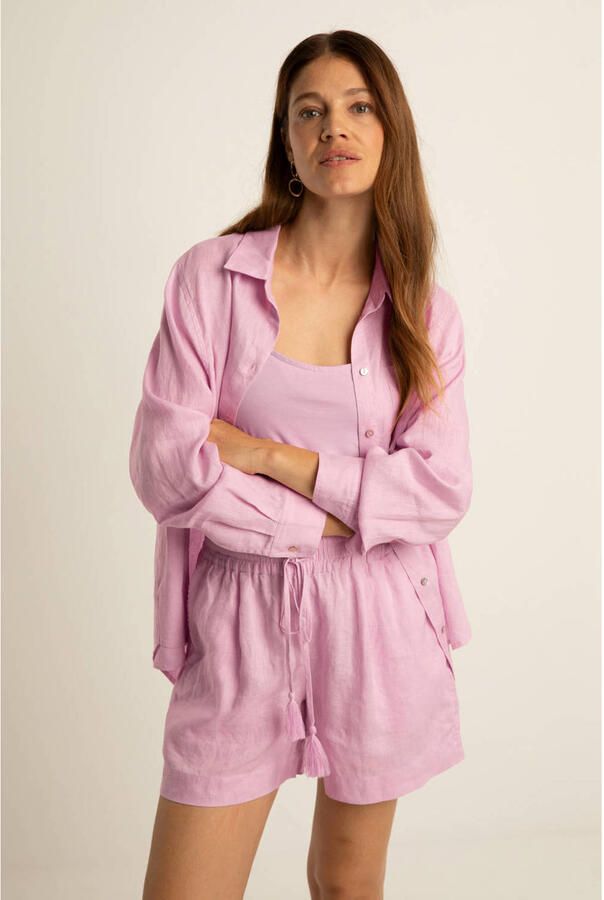 Expresso wide leg regular waist casual short linnen roze