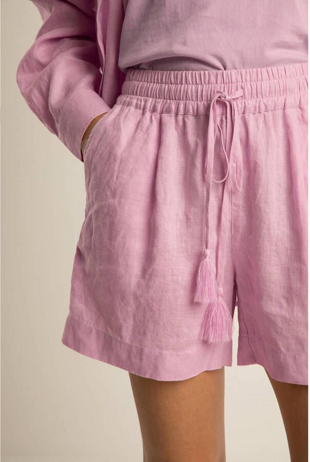 Expresso wide leg regular waist casual short linnen roze - Foto 3