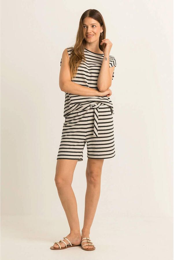 Expresso wide leg regular waist gestreepte casual short zwart