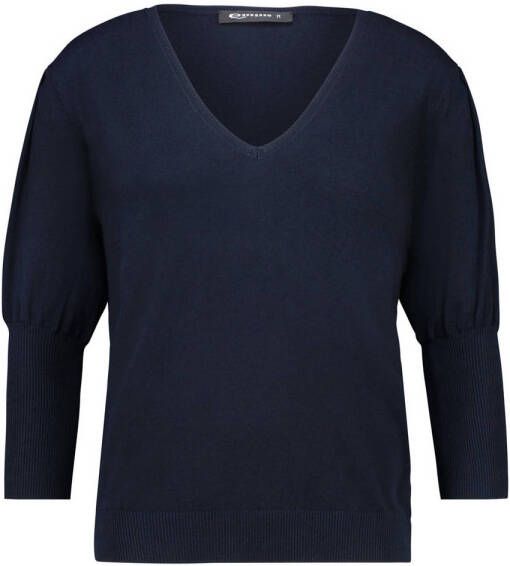 Expresso fijngebreide trui met pofmouwen donkerblauw
