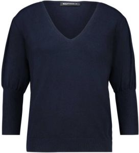 Expresso fijngebreide trui met pofmouwen donkerblauw