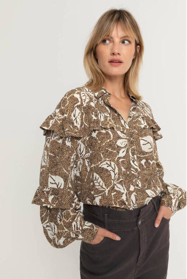Expresso gebloemde blouse van viscose camel ivoor