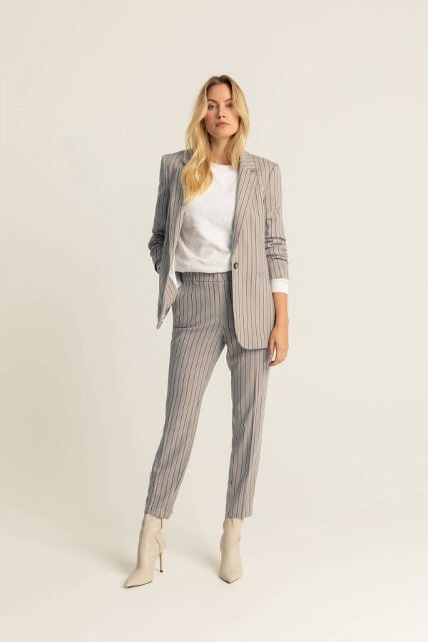 Expresso gestreepte cropped slim fit pantalon taupe