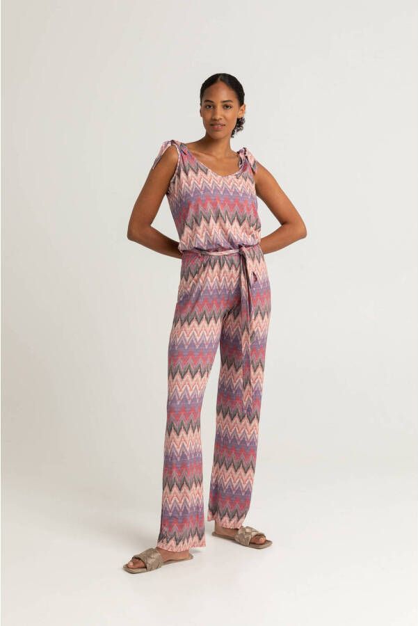 Expresso jumpsuit met all over print roze paars zand