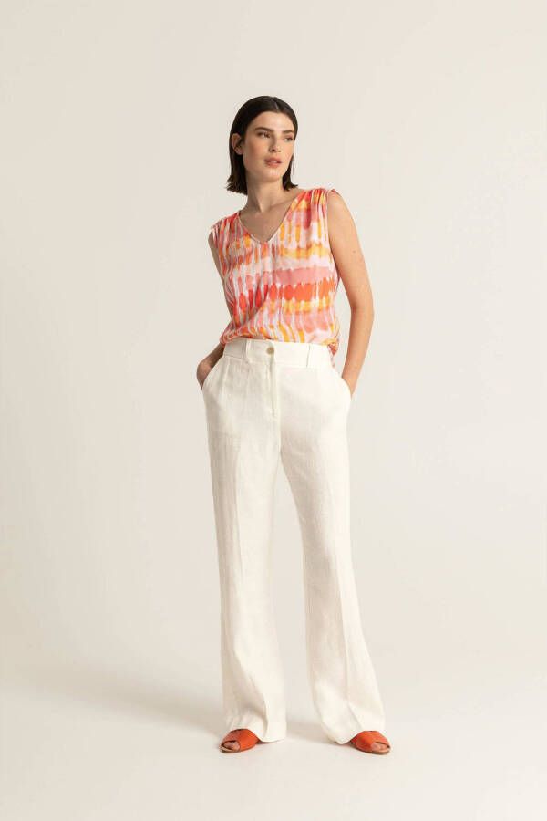 Expresso linnen high waist wide leg pantalon met textuur wit