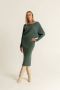 Expresso ribgebreide one shoulder jurk met vleermuismouwen donkergroen - Thumbnail 1