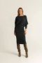 Expresso ribgebreide one shoulder jurk met vleermuismouwen zwart - Thumbnail 1