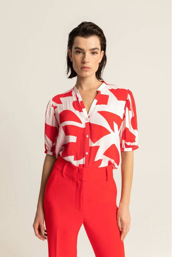 Expresso semi-transparante blouse met grafische print rood wit