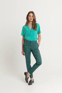 Expresso slim fit pantalon met all over print turquoise
