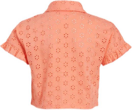 29FT blouse met broderie oranje