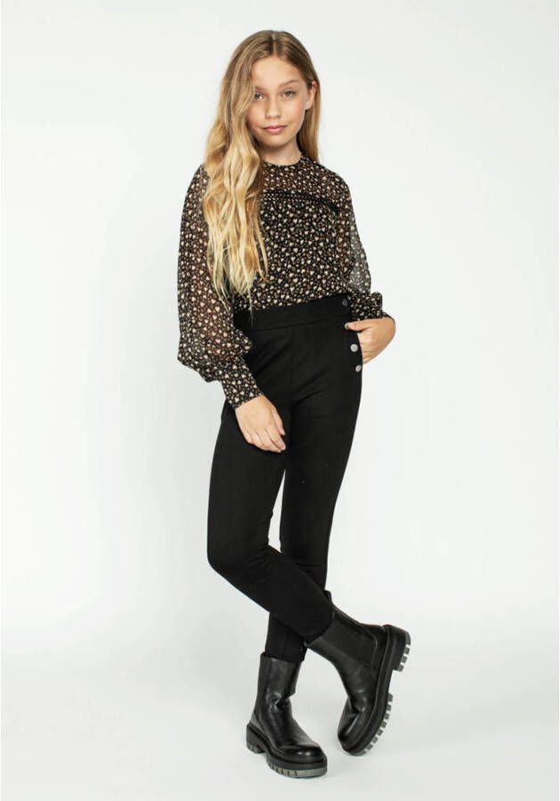AI&KO semi-transparante top Vayenne met all over print zwart bruin