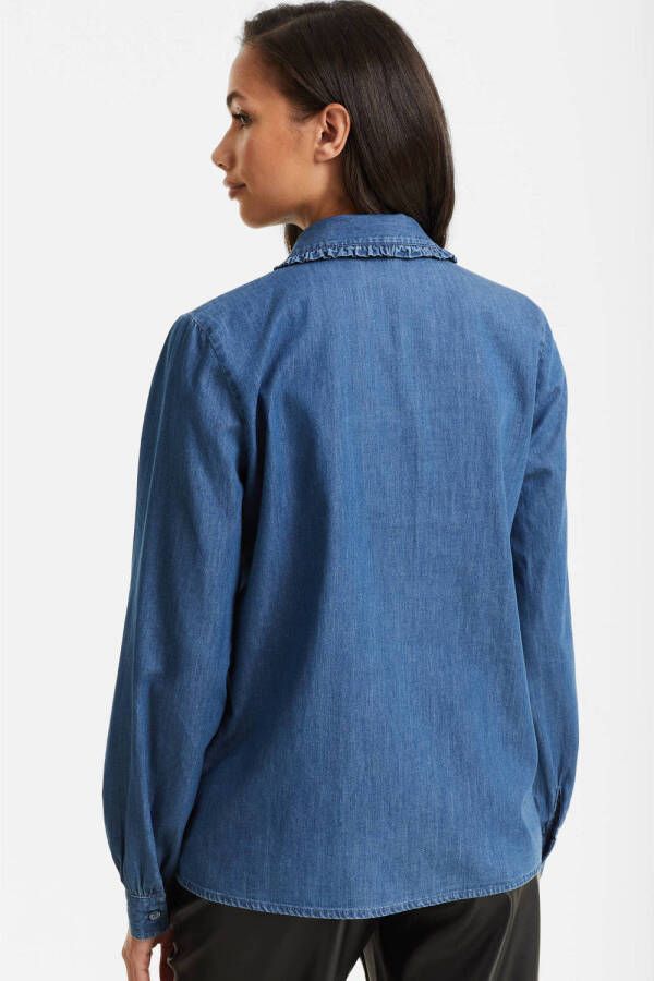 anytime denim blouse met peter pan kraag blauw