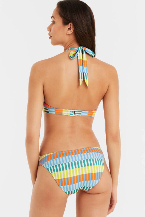 anytime voorgevormde halter bikinitop lichtblauw geel oranje