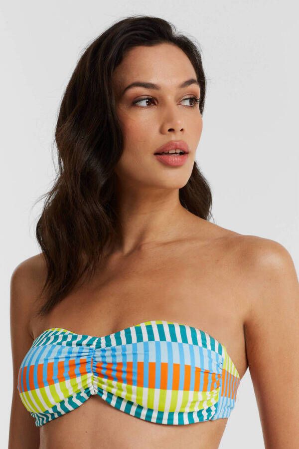 Anytime voorgevormde strapless bandeau bikinitop lichtblauw geel oranje - Foto 4