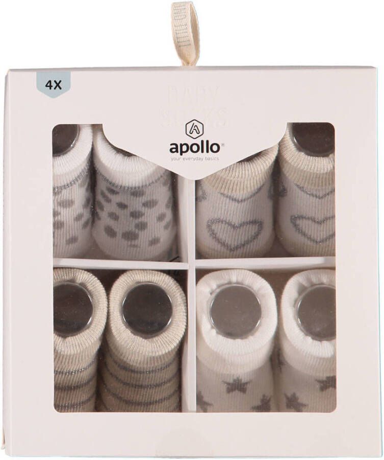 Apollo new born sokken set van 4 in een geschenkset beige lichtgrijs