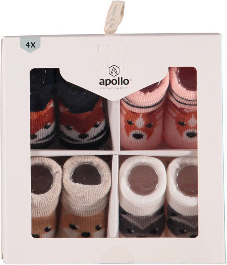 Apollo new born sokken set van 4 in een geschenkset roze beige zwart