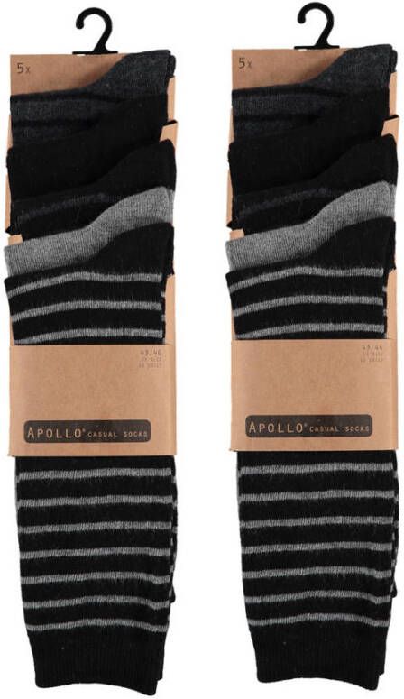 Apollo sokken met strepen set van 10 zwart