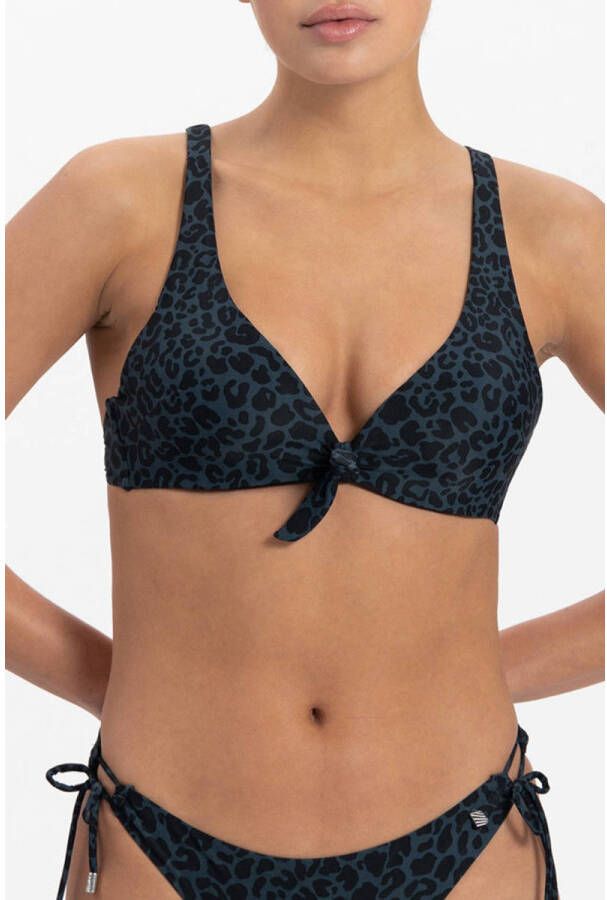 Beachlife voorgevormde push-up bikinitop met panterprint donkerblauw zwart