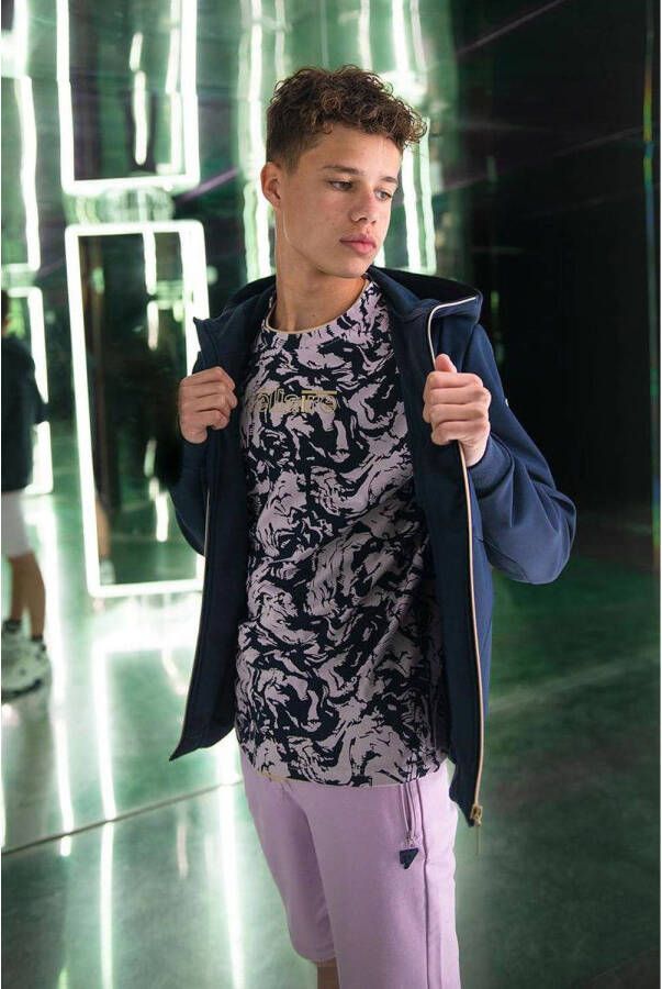 Bellaire T-shirt met all over print zwart paars