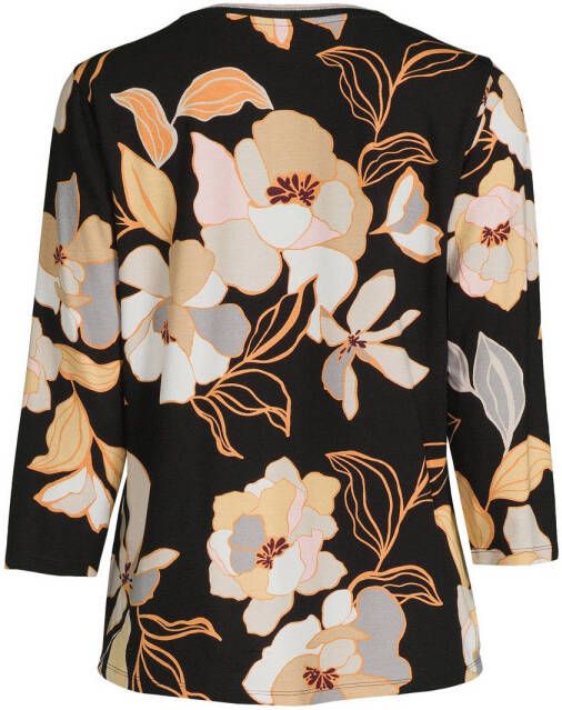 Betty Barclay gebloemde top met contrastbies zwart beige