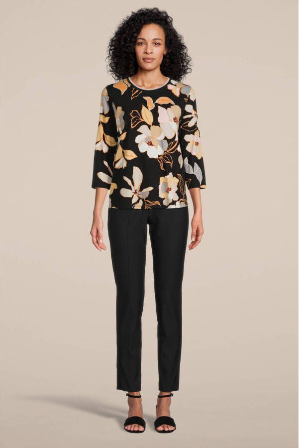Betty Barclay gebloemde top met contrastbies zwart beige