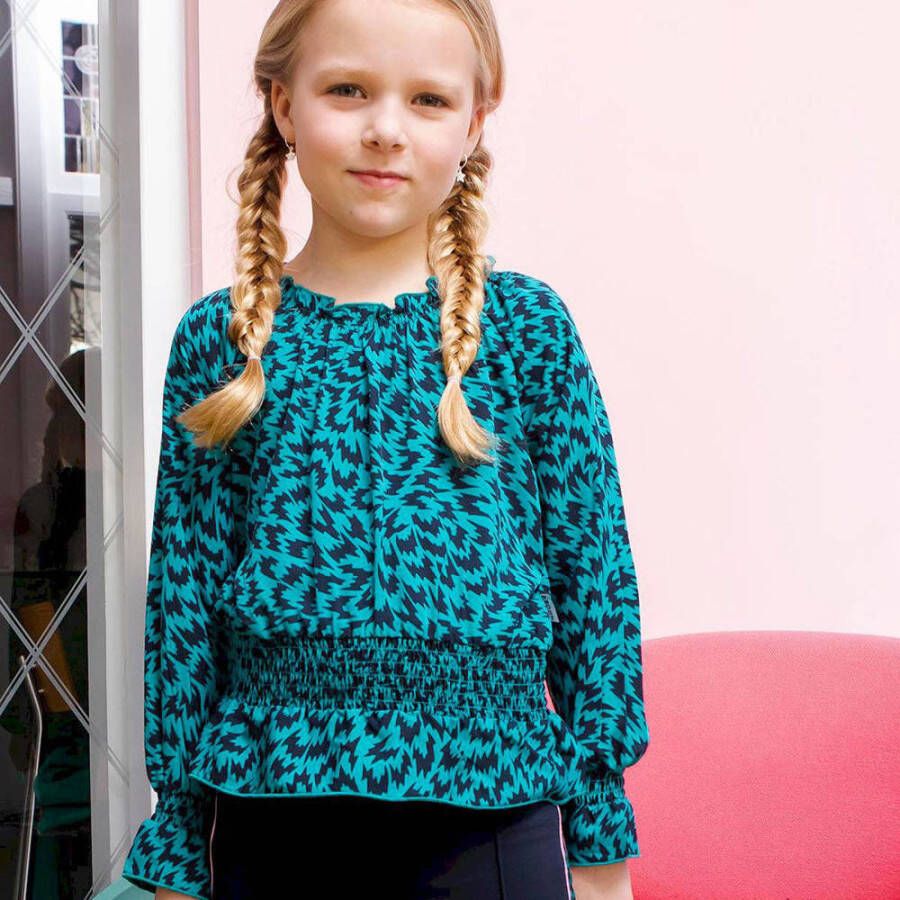 B.Nosy top met all over print en ruches turquoise