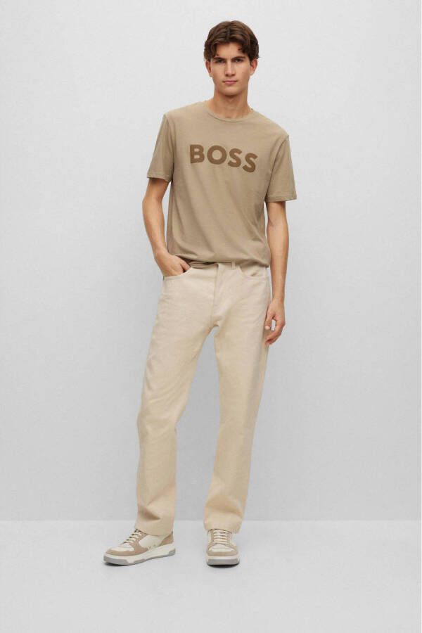 BOSS regular fit T-shirt Thinking met logo medium beige