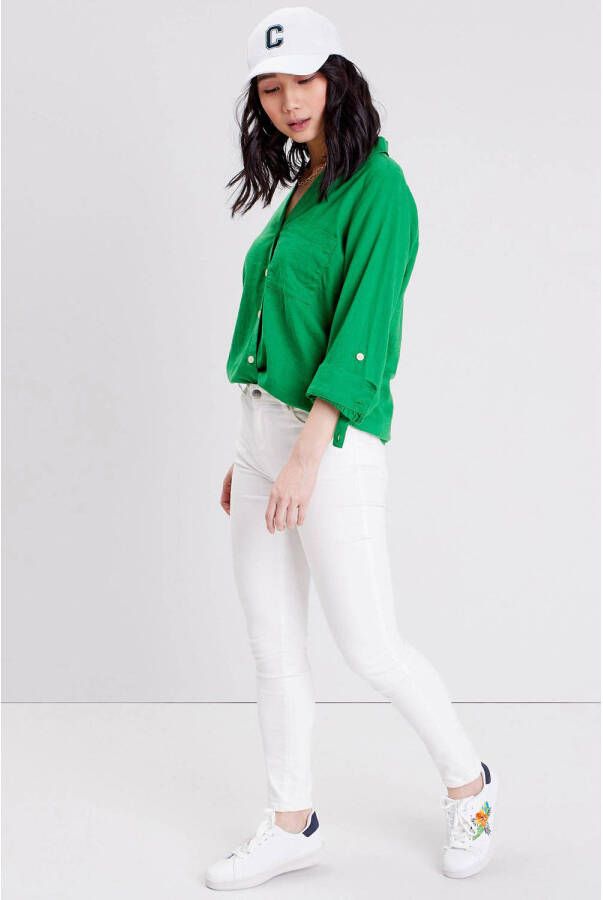Cache blouse met linnen groen - Foto 2