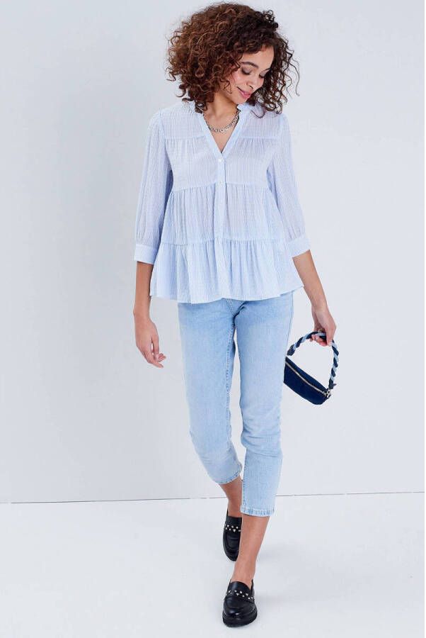 Cache gestreepte blouse blauw