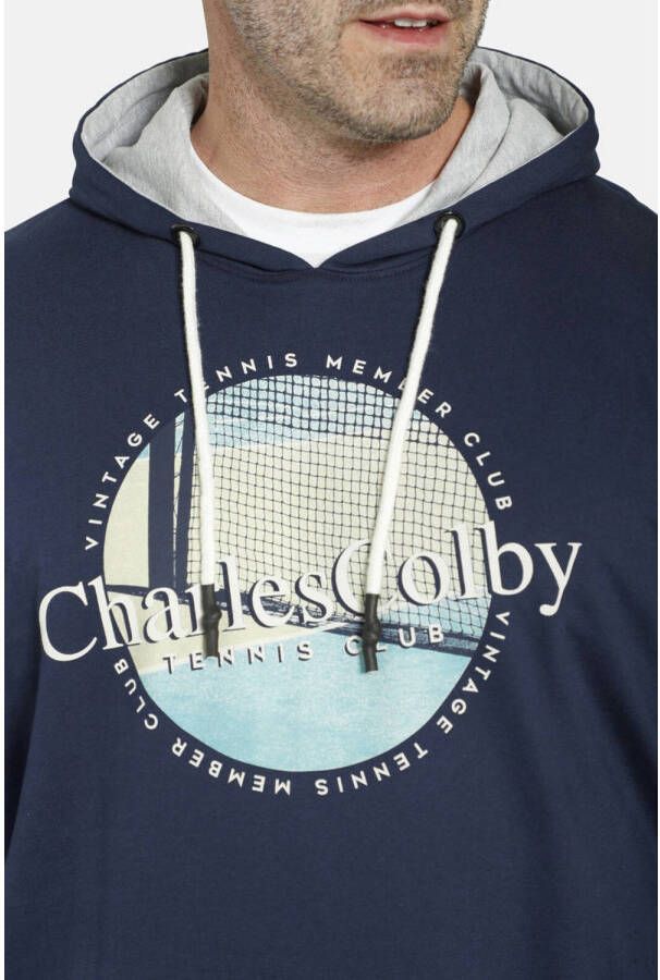 Charles Colby +FIT Collectie hoodie EARL COLUM Plus Size met printopdruk donkerblauw - Foto 2