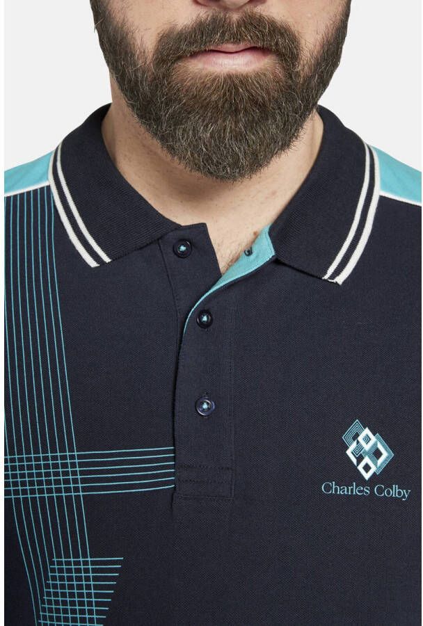 Charles Colby oversized polo EARL DARRY Plus Size donkerblauw - Foto 2