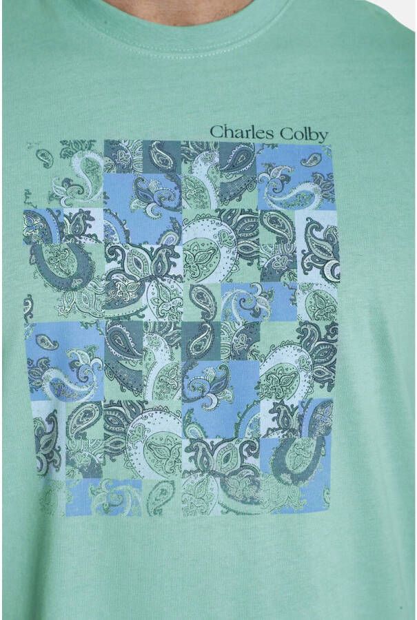 Charles Colby regular fit T-shirt EARL CHALMERS Plus Size met printopdruk groen