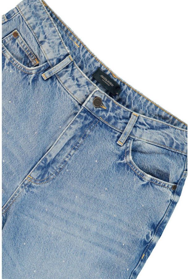 Claudia Sträter regular fit jeans met sierstenen medium blue denim