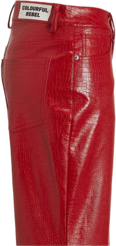 Colourful Rebel imitatieleren straight fit broek Russy met textuur rood