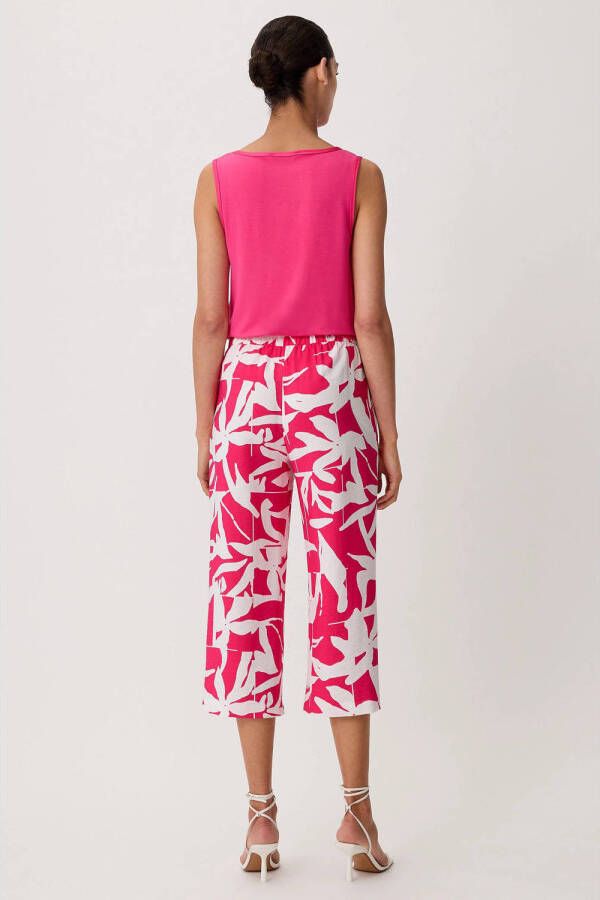 comma cropped wide leg culotte met bladprint roze wit