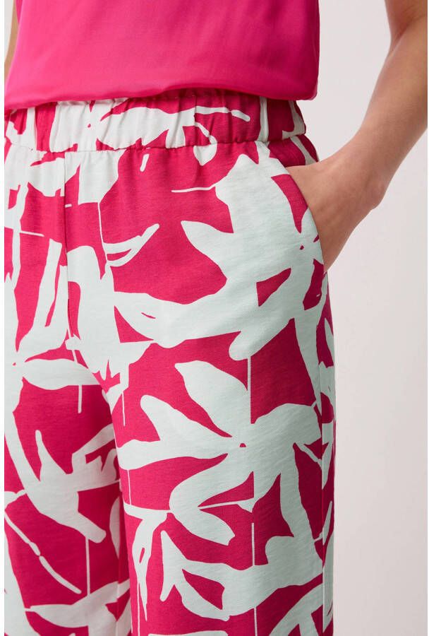 comma cropped wide leg culotte met bladprint roze wit