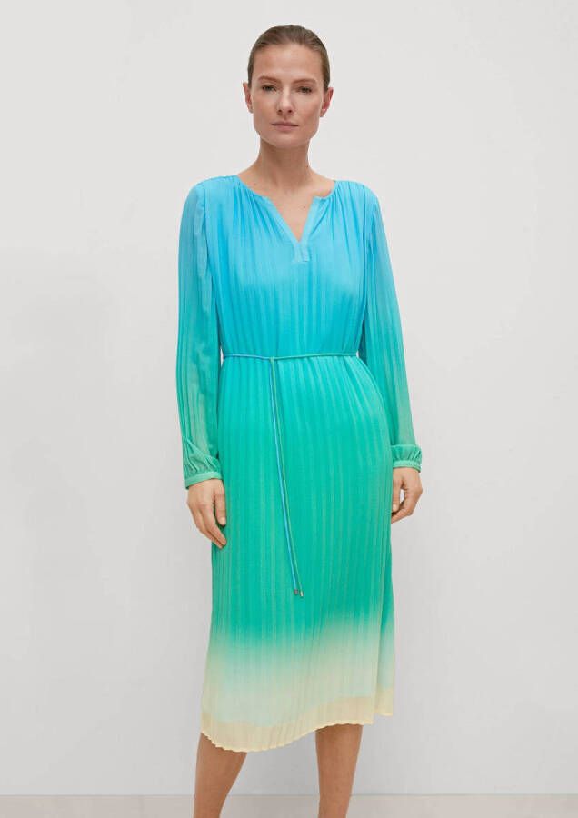 comma dip-dye jurk met plisse blauw groen ecru