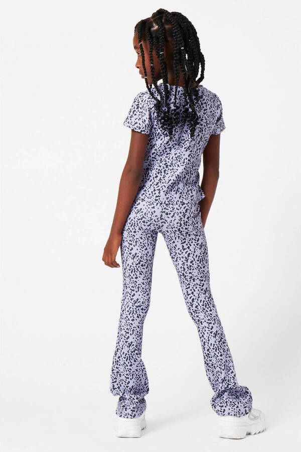 CoolCat Junior T-shirt Eila met all over print en overslag detail lila zwart