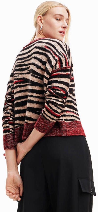 Desigual trui met zebraprint ecru zwart rood