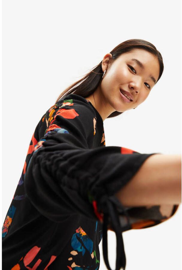 Desigual gebloemde top zwart rood groen