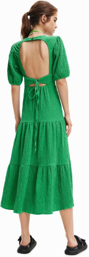 Desigual jurk met volant met open rug groen