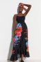 Desigual maxi jurk met bloemen en smock zwart - Thumbnail 3