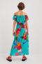 Desigual off shoulder maxi jurk met all over print en volant turquoise rood roze - Thumbnail 4