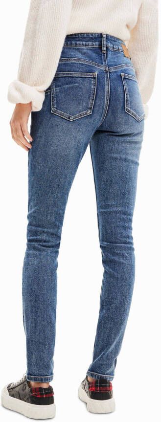 Desigual skinny jeans met borduursels medium blue denim