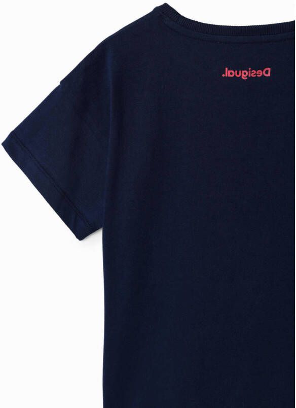 Desigual T-shirt met printopdruk en pailletten donkerblauw